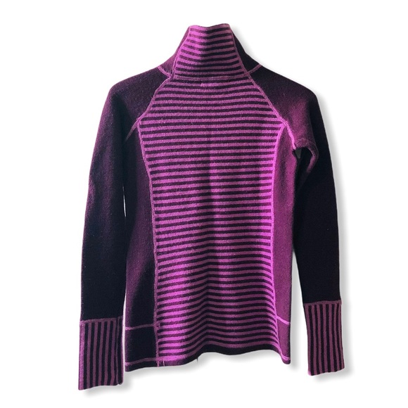 Dakini Mock Neck Lambswool Striped Bright Purple Sweater, sz. XS - Picture 3 of 10
